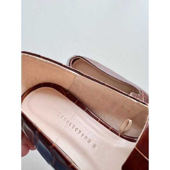 ZARA Chocolate Brown Croc Embossed Faux Leather Slipper Loafers, Size 36 - Picture 3 of 14